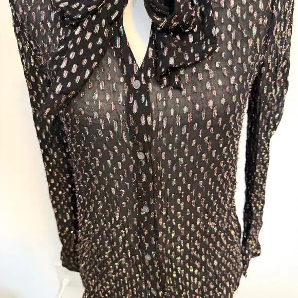 J. Crew Tie Neck Sheer Rainbow Lurex Dot Blouse Top In Black Size XS - Picture 6 of 14